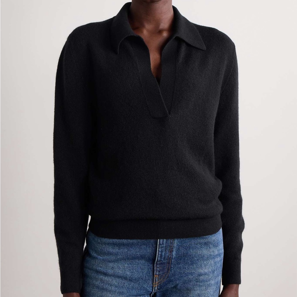 Khaite Jo Stretch Cashmere Polo Sweater Black Size Xs